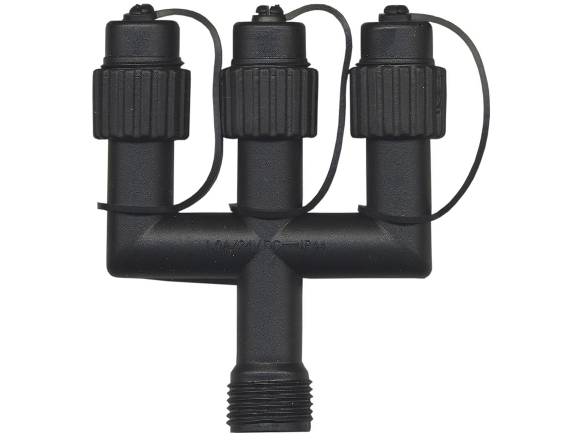 T-Verteiler System 24 Extra, schwarz, mit 3 Schraubabgängen