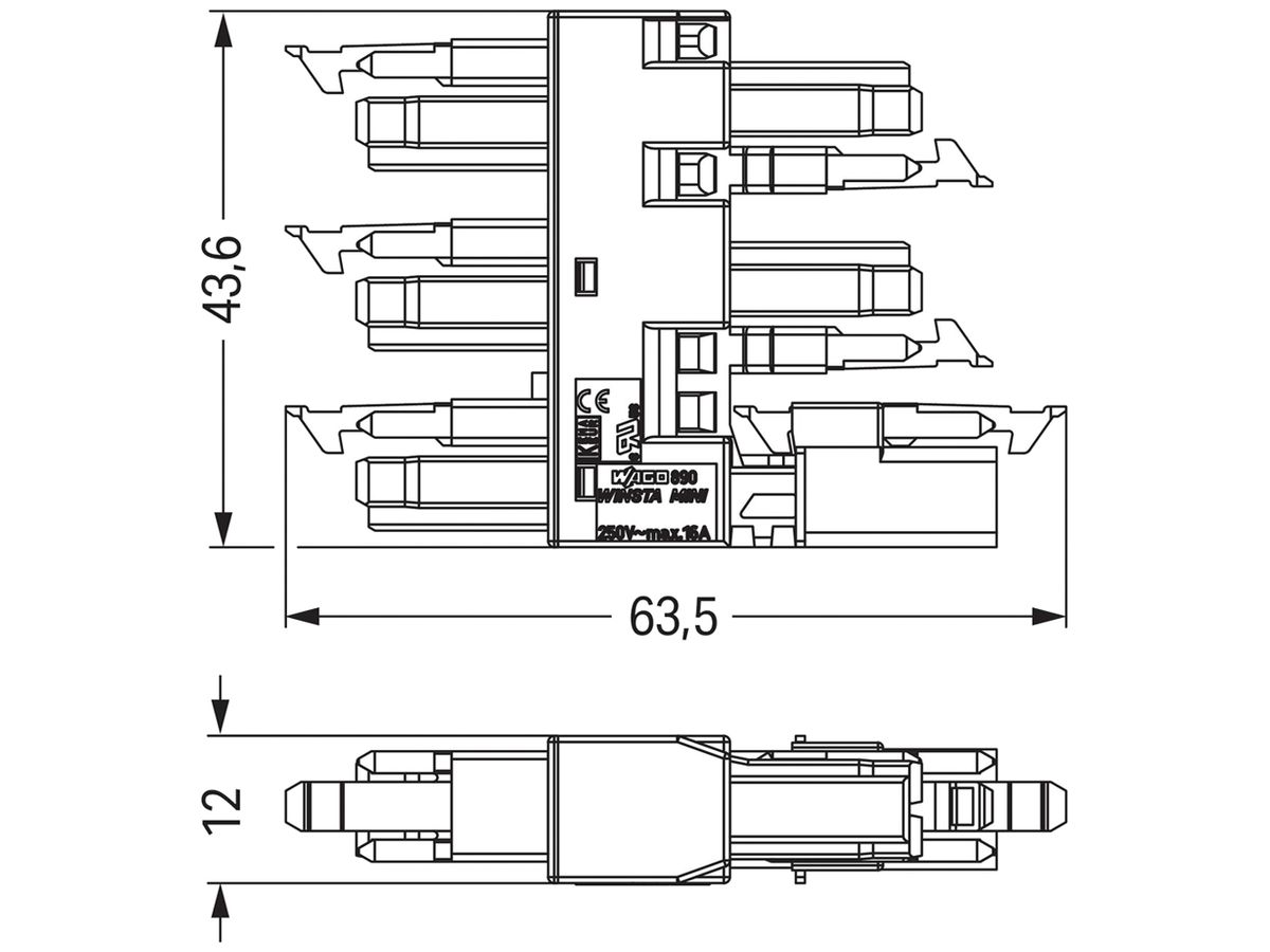 Verteilerblock WINSTA MINI 890 Kodierung: I, 2L, 1 Eingang/5 Ausgänge, blau