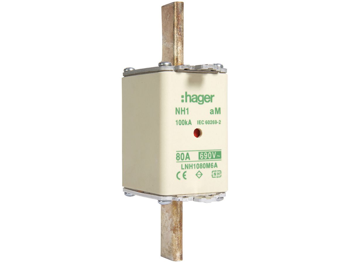 NH-Sicherung Hager DIN1 690VAC 80A aM Doppelkennmelder rostfrei