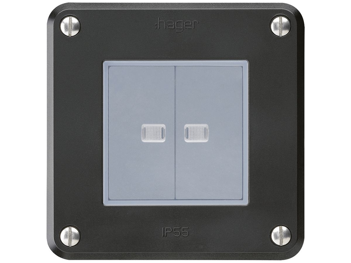 UP-Drucktaster robusto IP55 2×1P schwarz 2×beleuchtet für Kombination