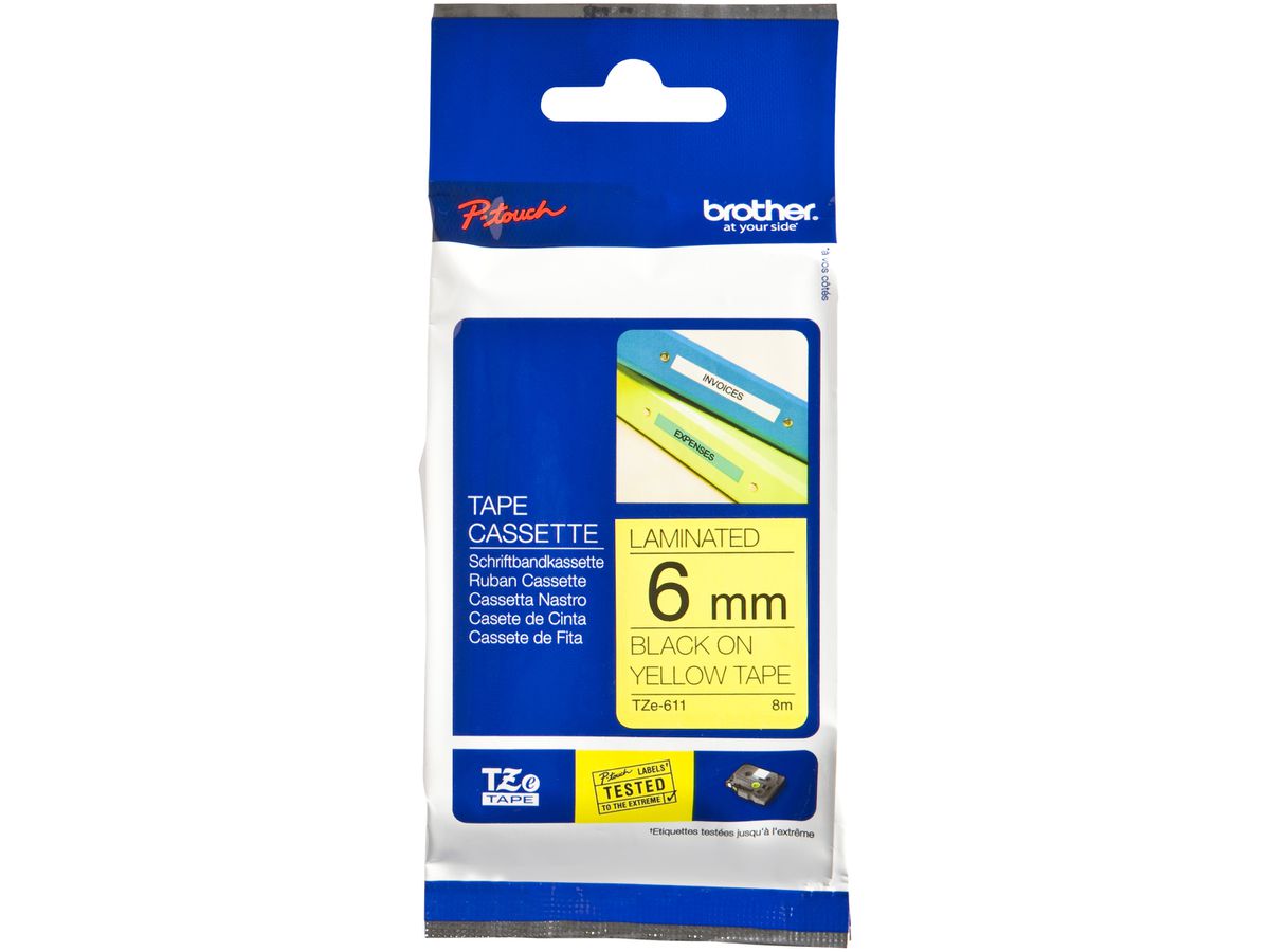 Schriftbandkassette Brother TZe 6mm×8m, gelb-schwarz