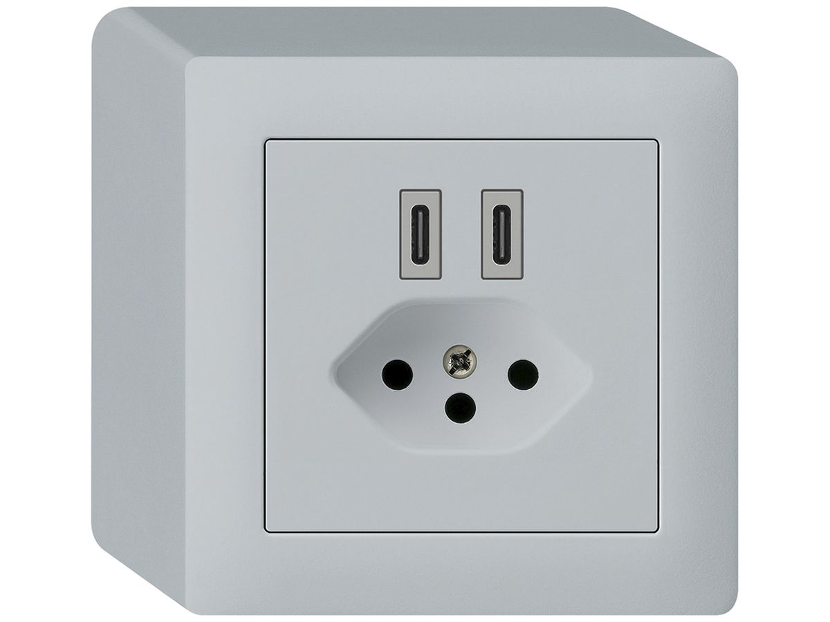 AP-USB-Ladesteckdose Hager kallysto C-C 20W+T13 5V 86×86mm grau