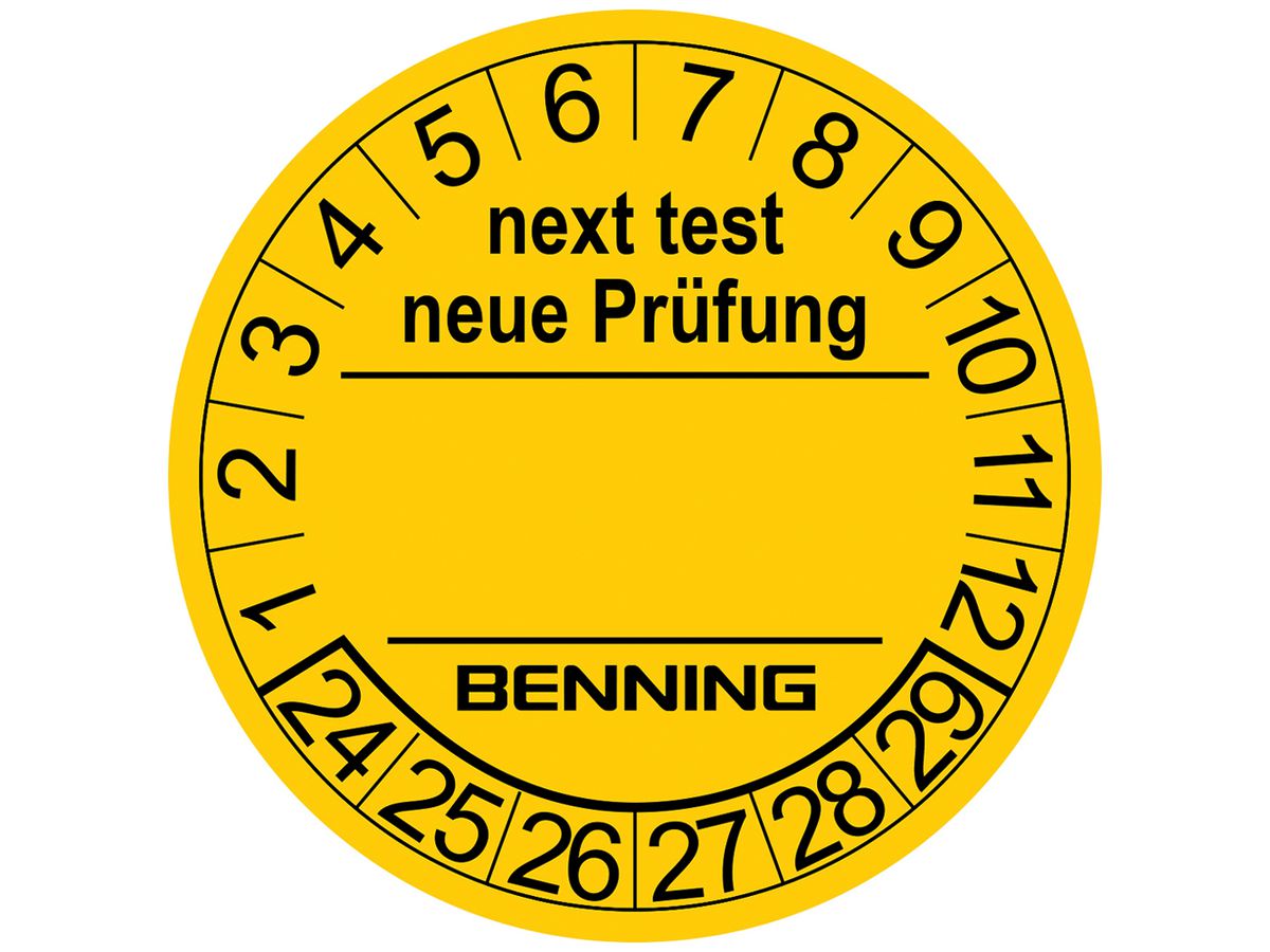 Prüfplakette Benning "neue Prüfung" Ø30mm gelb 300 Stk.