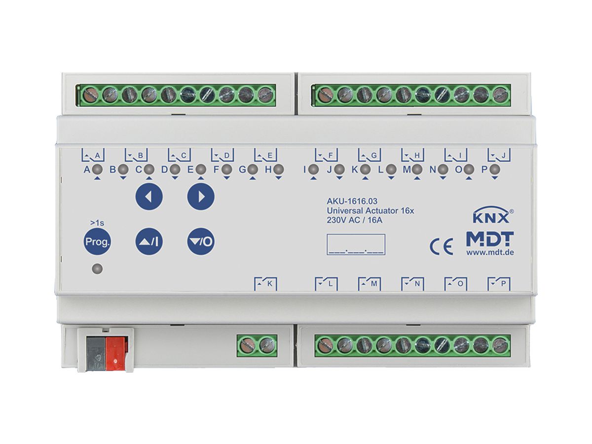 REG-Schaltaktor KNX MDT AKU-1616.03 16-Kan 16A 230VAC 8TE