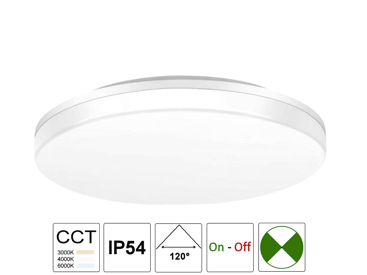 LED Decken/Wandleuchte ELGH IP54 NOT 3H - 18W/3000-4000-6000K,D:280mm H=48mm
