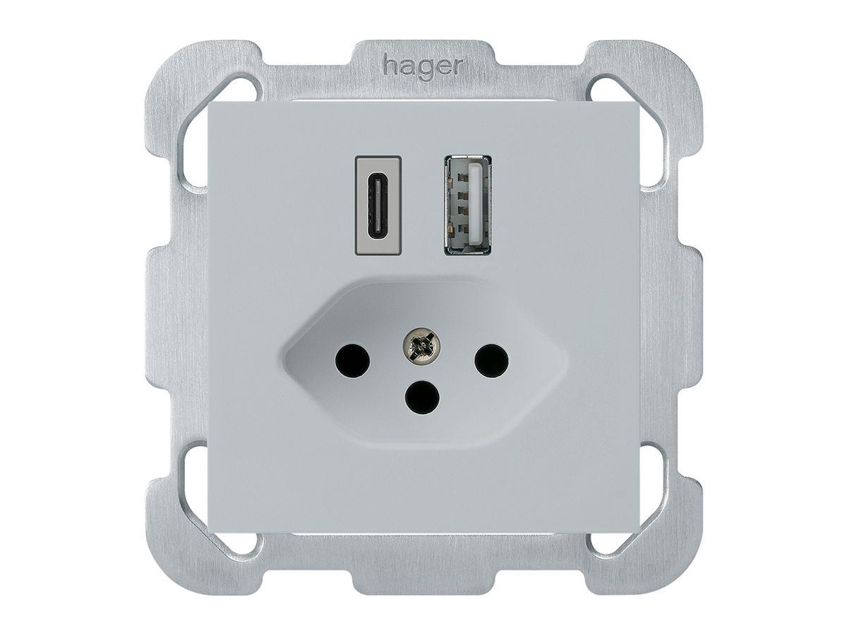 UP-USB-Ladesteckdose kallysto 18W PD 1×Typ A 1×Typ C T13 m.Befestigungspl. hgu
