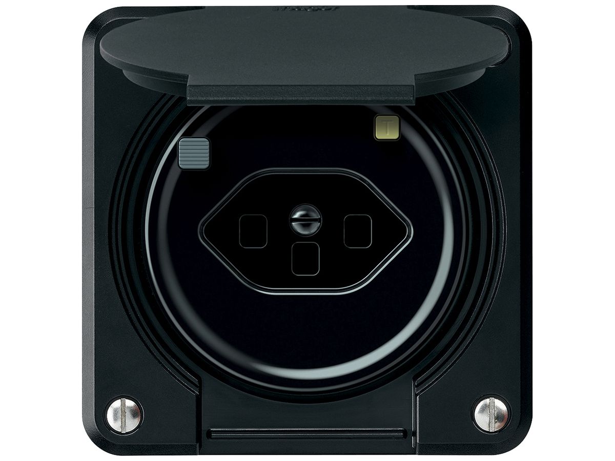 UP-Steckdose FI robusto 1×T13 30mA 10A 250V 86×86mm IP21 schwarz