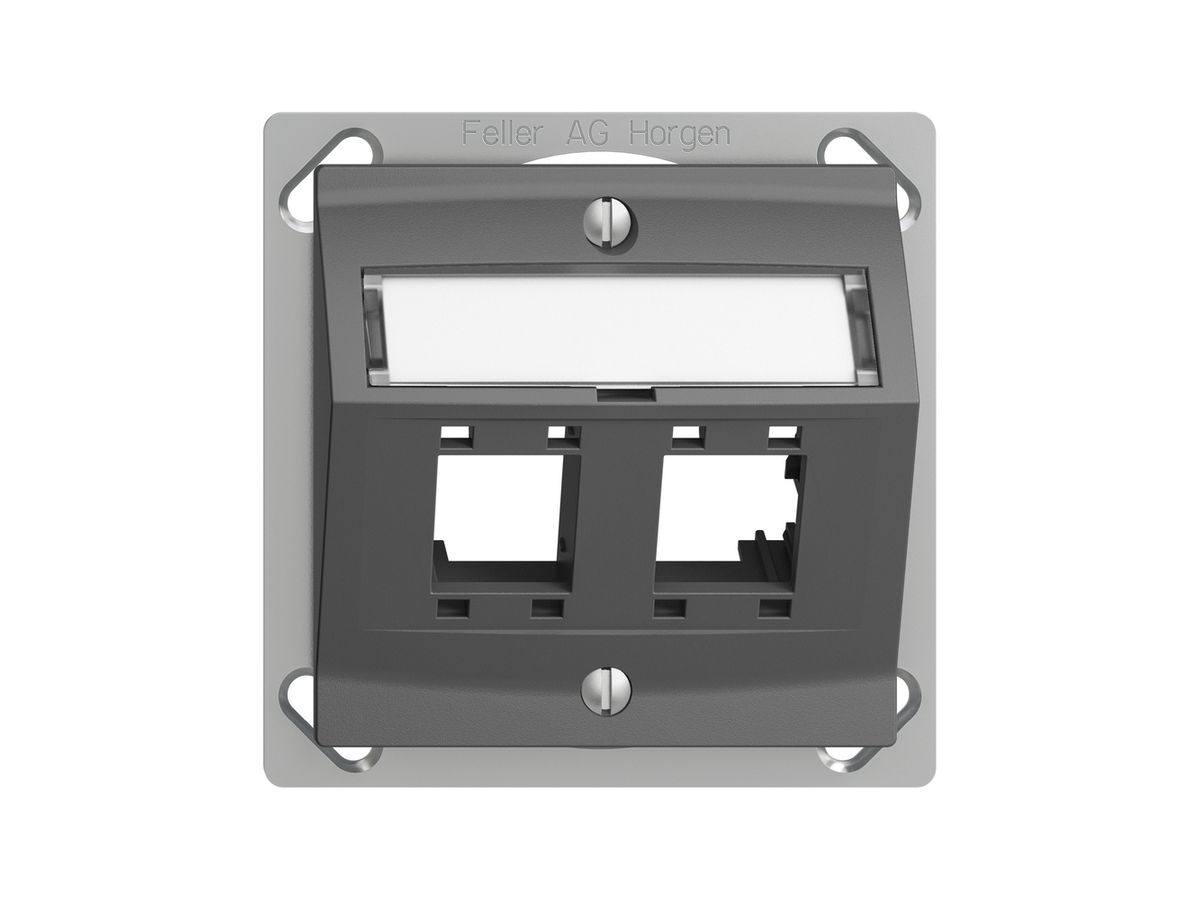 EB-Montageset EDIZIOdue, mit Schrägauslasshaube, für 2×RJ45, dunkelgrau