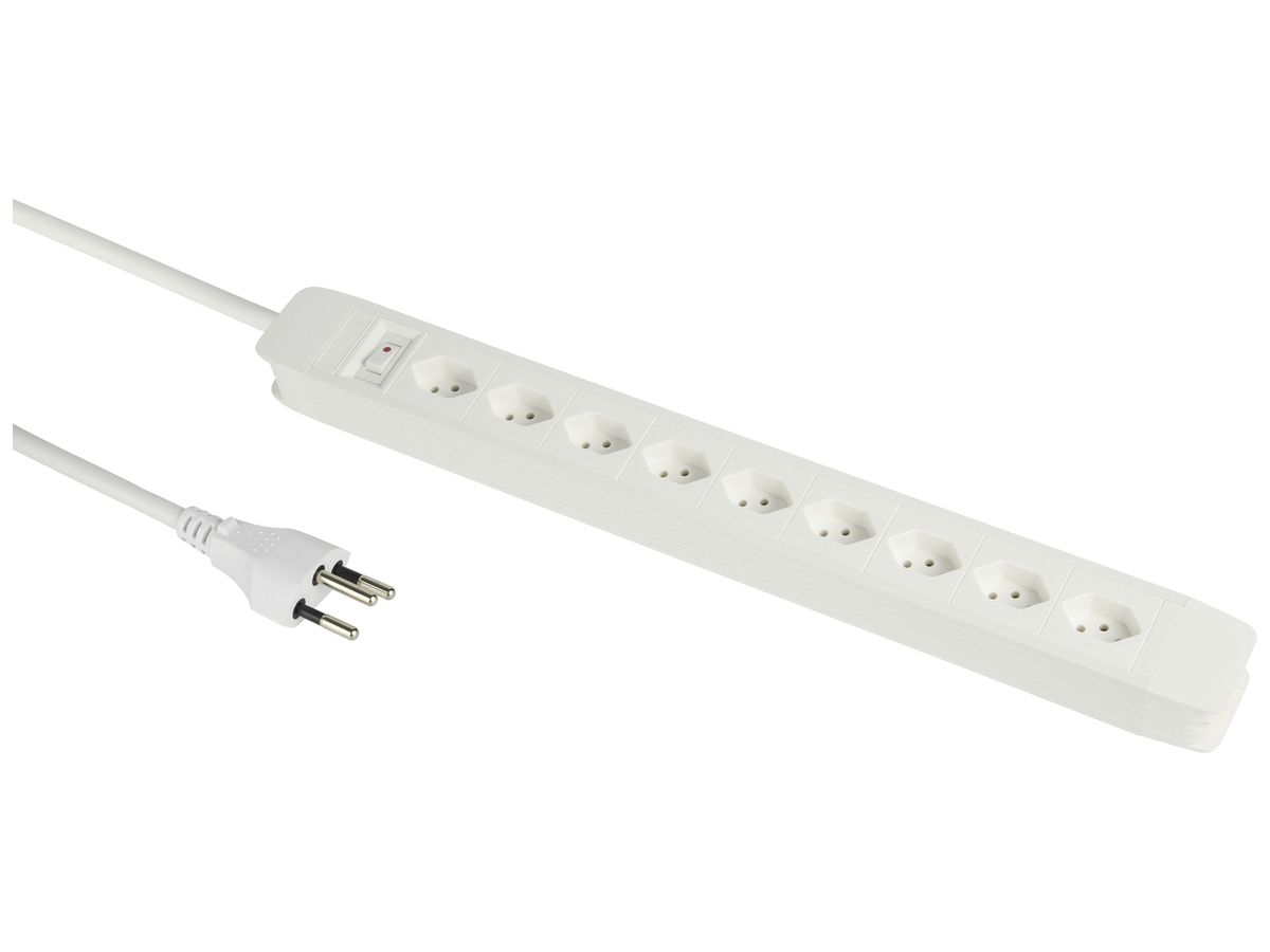 Steckdosenleiste PRINCIPIO 9×Typ 13 horizontal Kabel 5m Schalter weiss