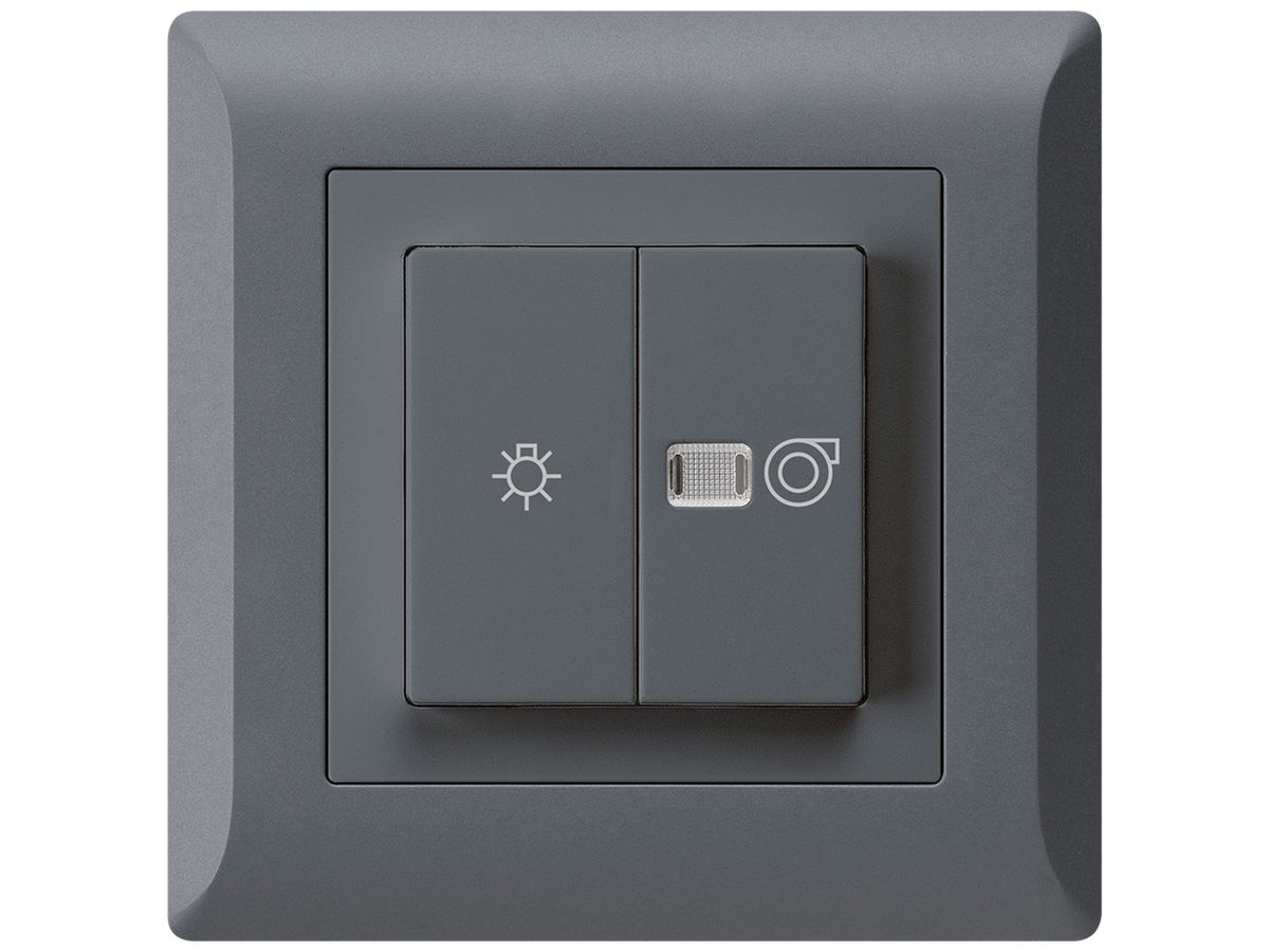 UP-Leuchtdruckschalter kallysto.line anthrazit 1/1L Symbolen Licht+Ventilation