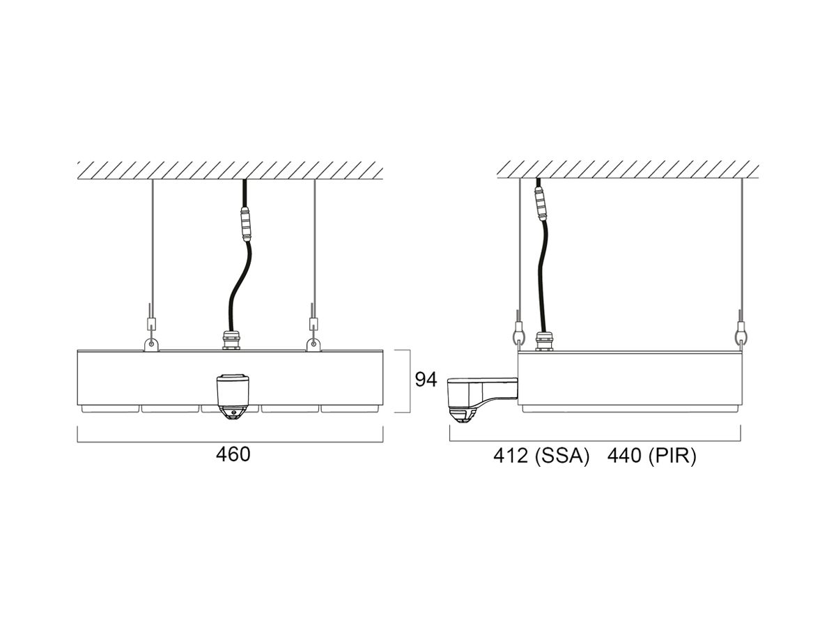 LED-Hallenstrahler Sylvania KubiXx AISLE PIR 140W 24900lm 840 IP65 DIM 412×460