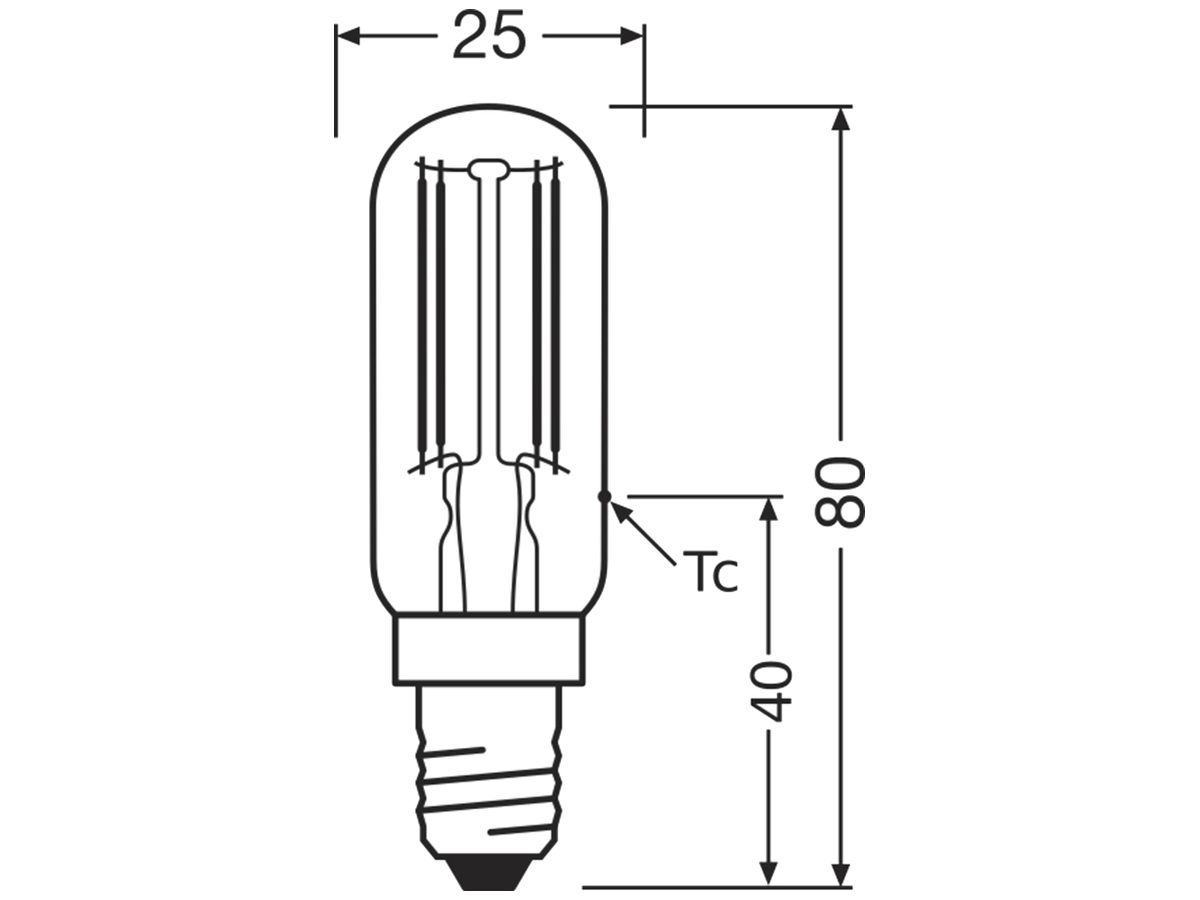 LED-Lampe OSRAM T26 E14 4.9W 730lm 840 Ø25×83mm klar