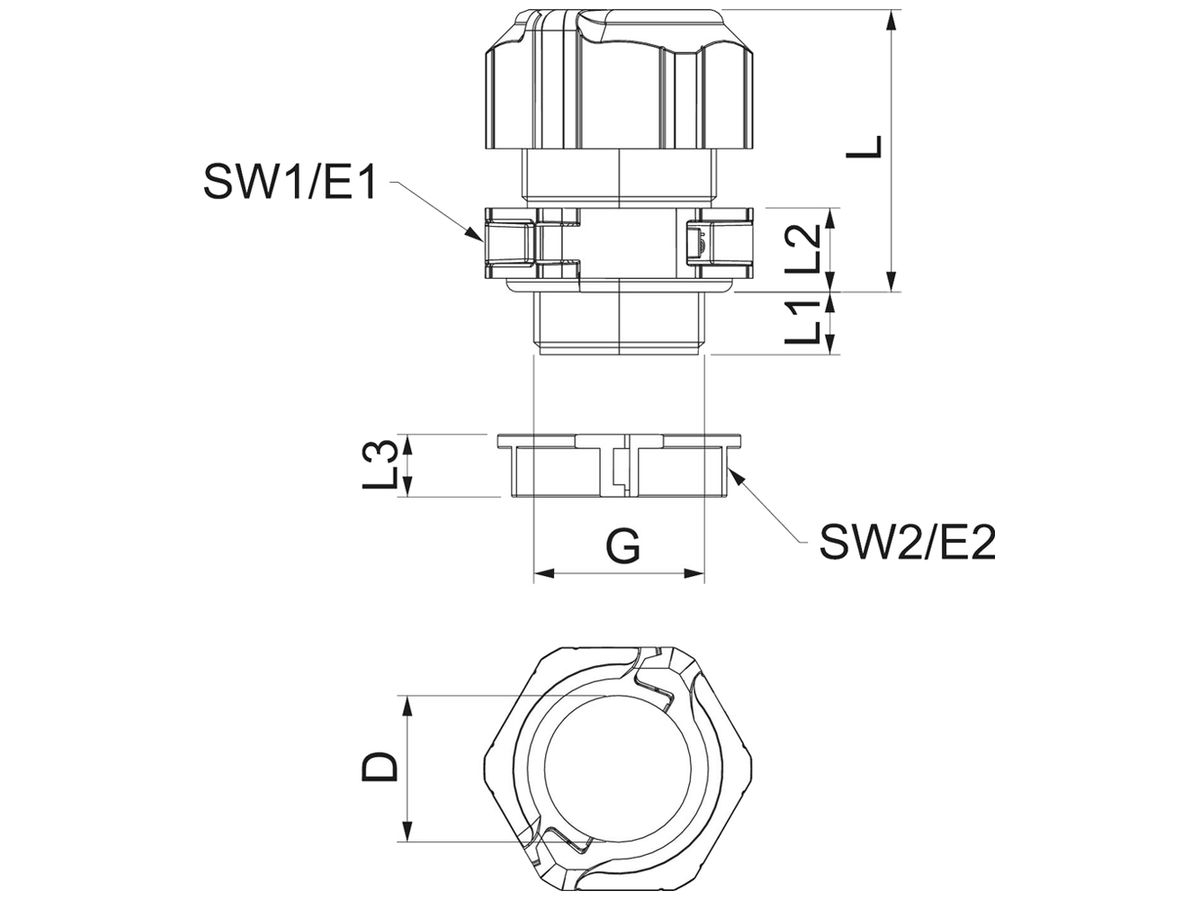 Kabelverschraubung Bettermann V-TEC TB25 teilbar M25 geschlossen IP67 grau