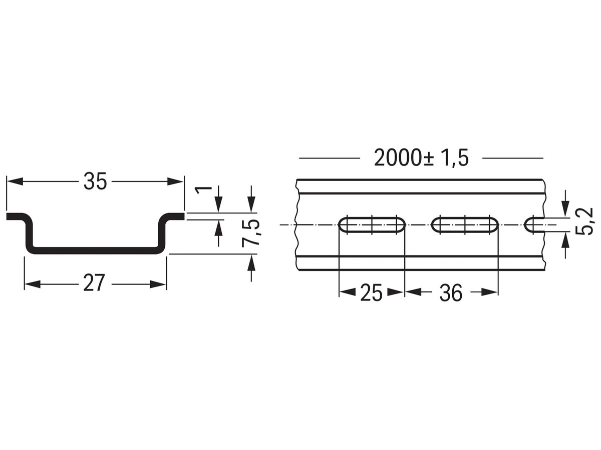 Profilschiene WAGO verz.geloc. L=2m 35×7.5mm, EN 50022-35