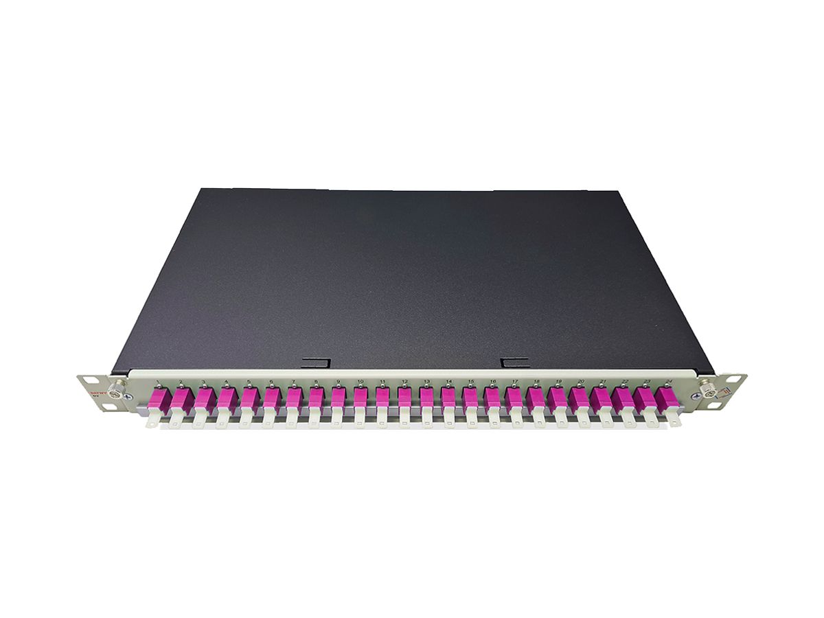 Breakoutbox 19" Dätwyler OV-SV 24×LSH/PC violett OM4 vertikal 1HE grau