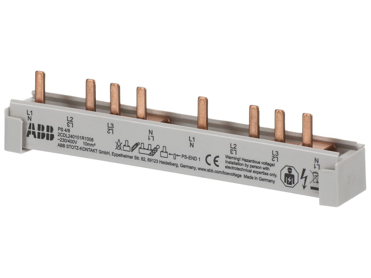 Kammschiene ABB pro M compact PS4/8 4P/3LN 10mm² 80A 138mm grau