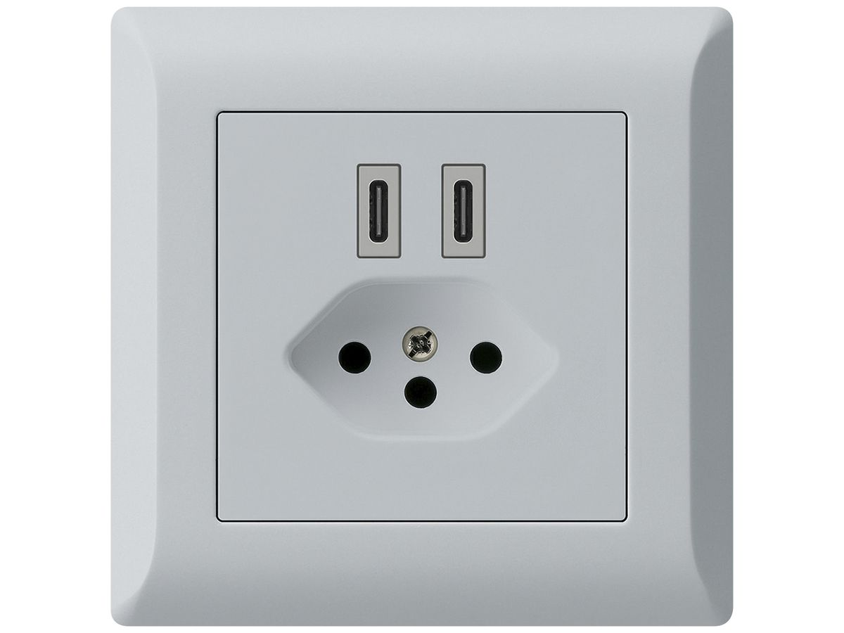 UP-USB-Ladesteckdose Hager kallysto.line C-C 20W+T13 5V 92×92mm grau
