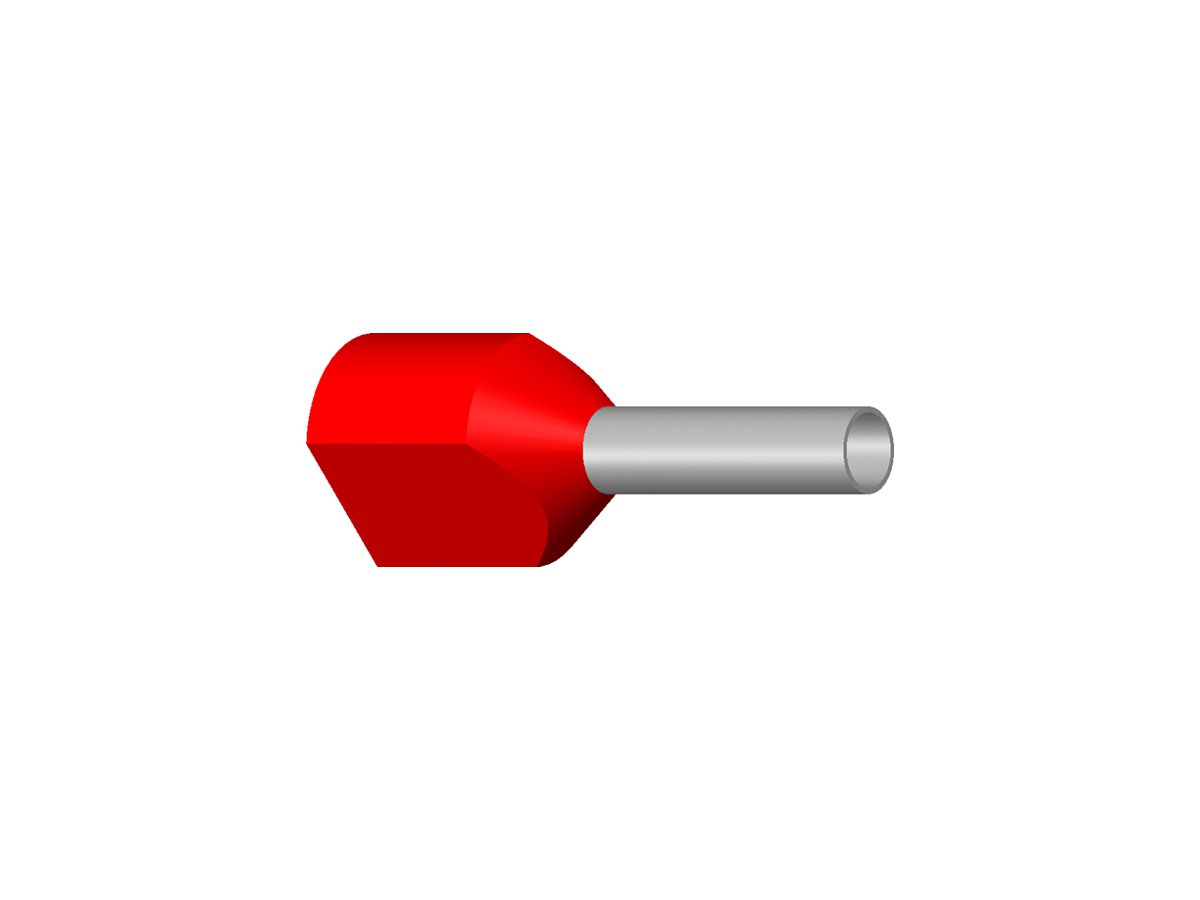 Zwillings-Aderendhülse isoliert 2×1mm²/8mm rot