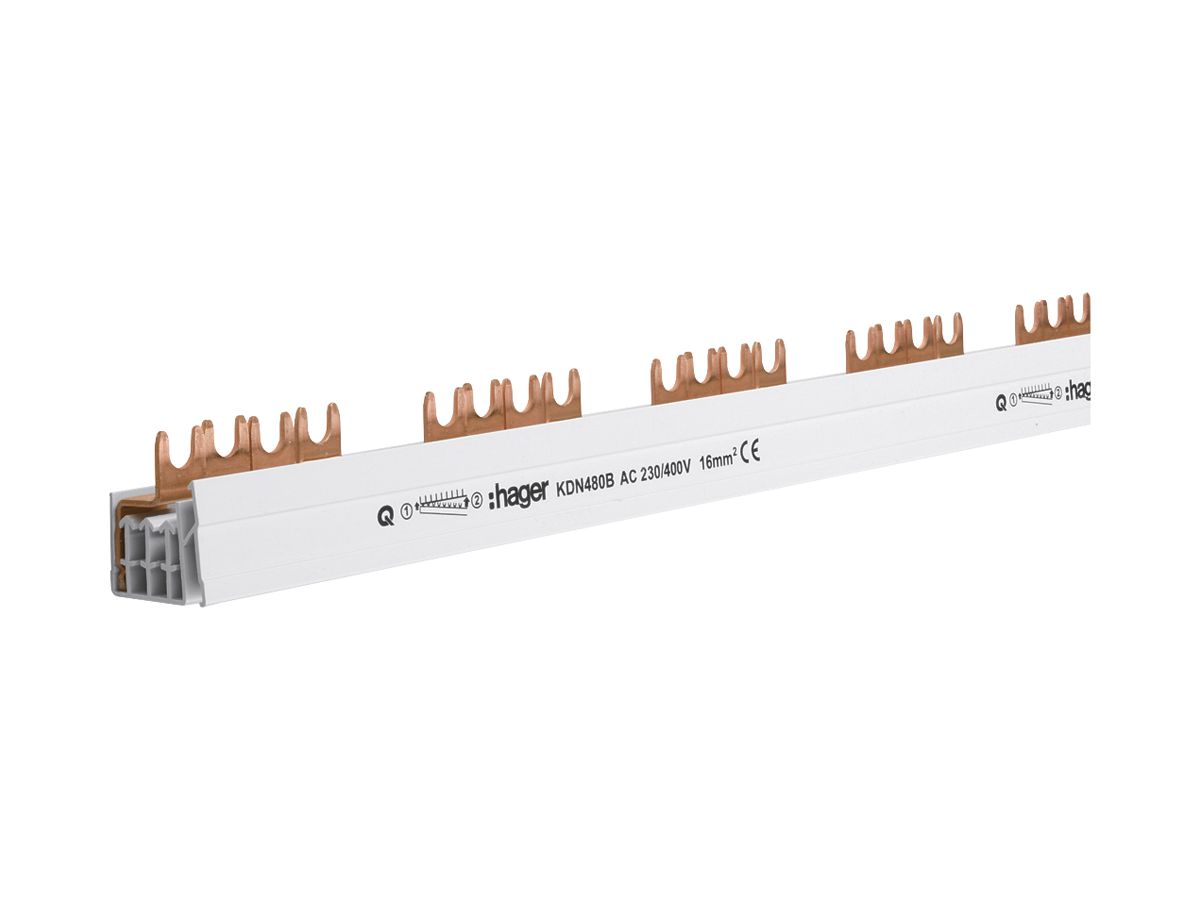 Phasenschiene Hager 4P 4L Gabel 16mm² 80A 1000×56mm weiss