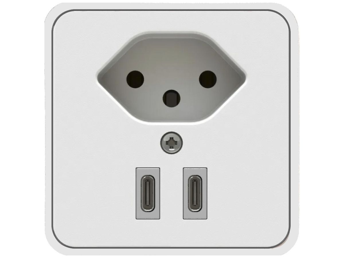 AP-Steckdose MH BUILD 1×T13 2×USB-C 10A 230V 65×65×65mm IP20 ws