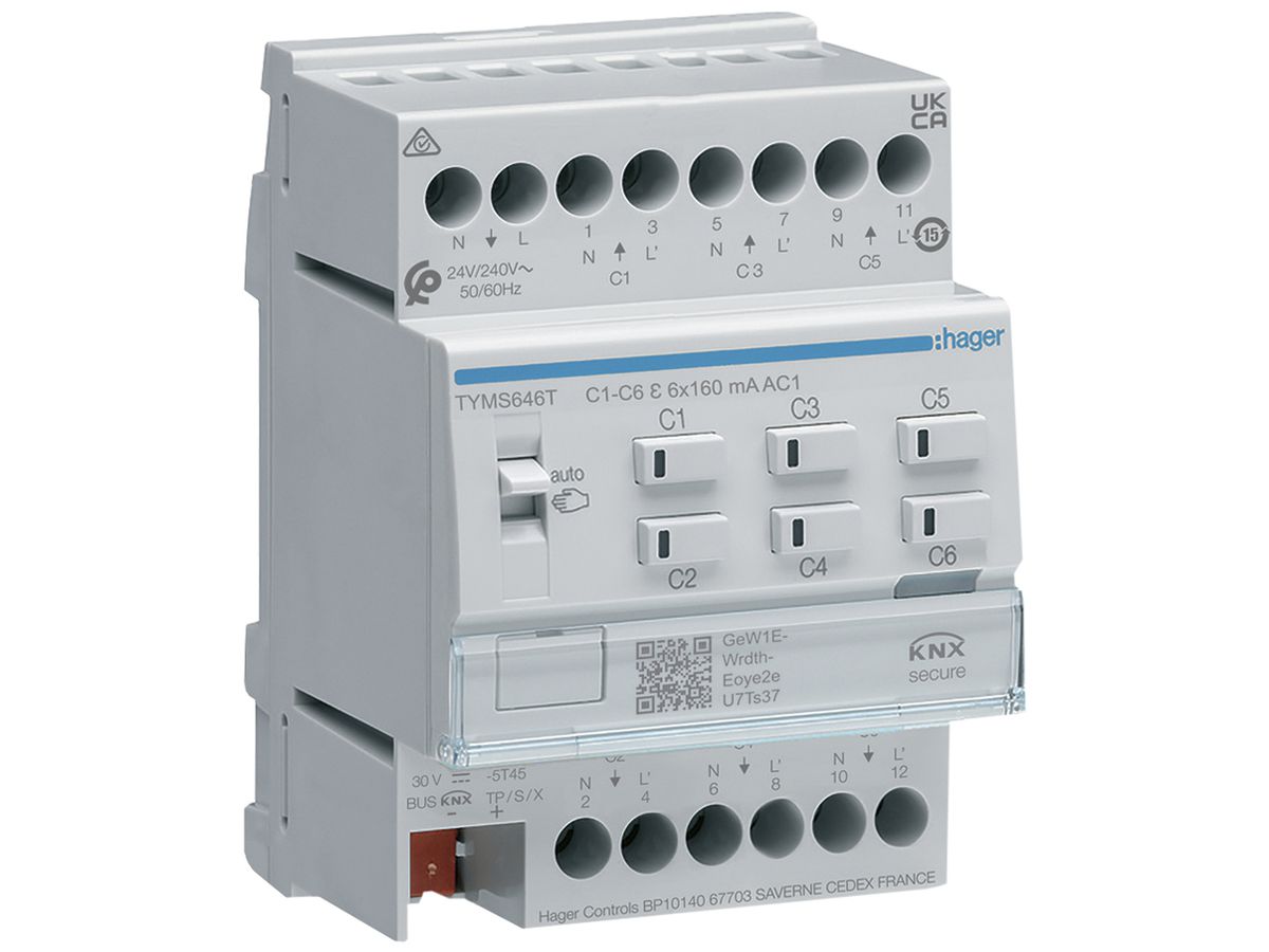 REG-Heizungsaktor KNX Secure Hager 6-fach für 24/230V, Triac