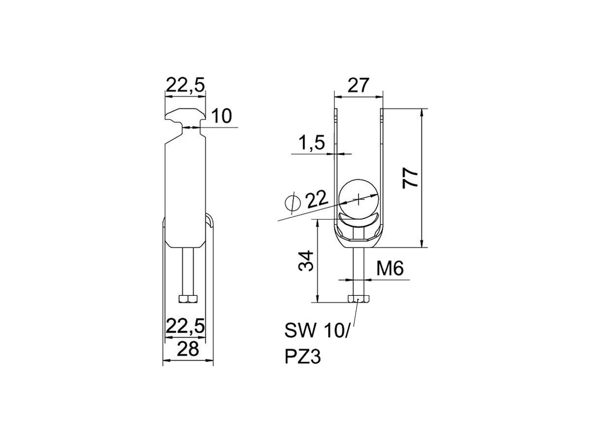 Schnellverleger BET 2056 H-Fuss Metall 16…22mm 2×Kabel Stahl tfZn