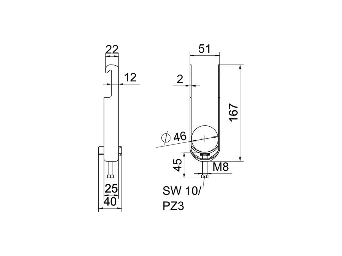 Schnellverleger BET 2056 W-Fuss Kunststoff 40…46mm 2×Kabel Stahl tfZn