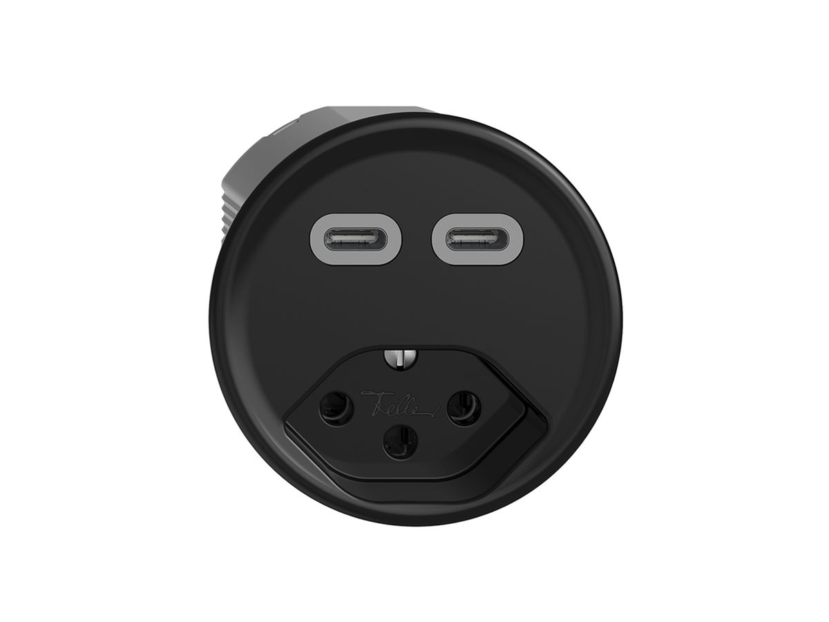 Steckdose USB 2×Typ C + Typ 13 Feller STANDARDdue Q 230V 3000mA schwarz