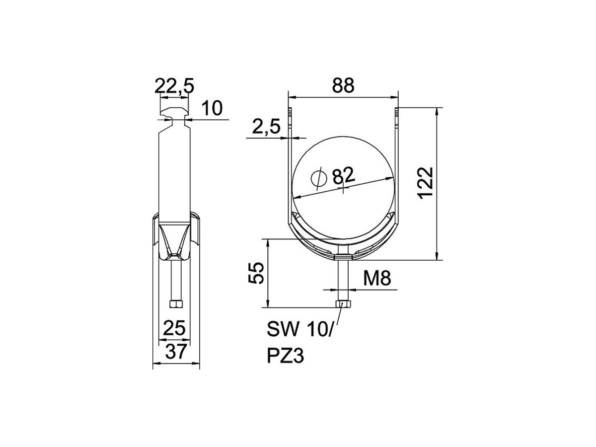Schnellverleger BET 2056 H-Fuss Metall 76…82mm 1×Kabel Stahl tfZn