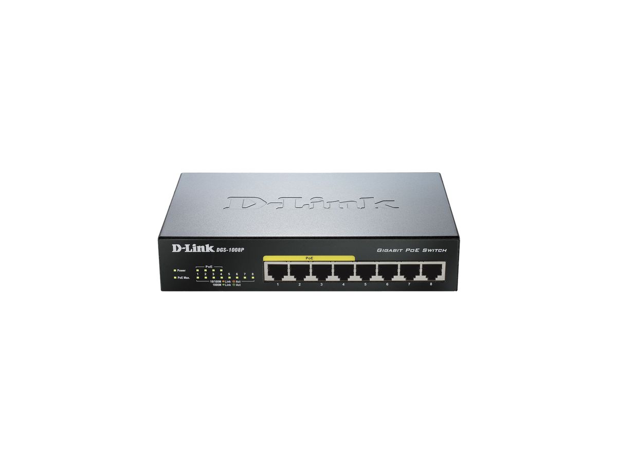 Switch D-LINK DGS-1008P, 8-Port 2000Mbit/s PoE+