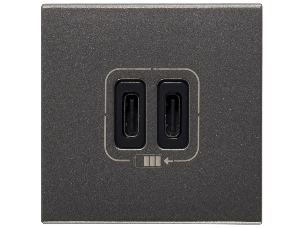 EB-USB-Ladesteckdose MOS 2×Typ-C, 3A 5V=15W, 2 Module, magnesium