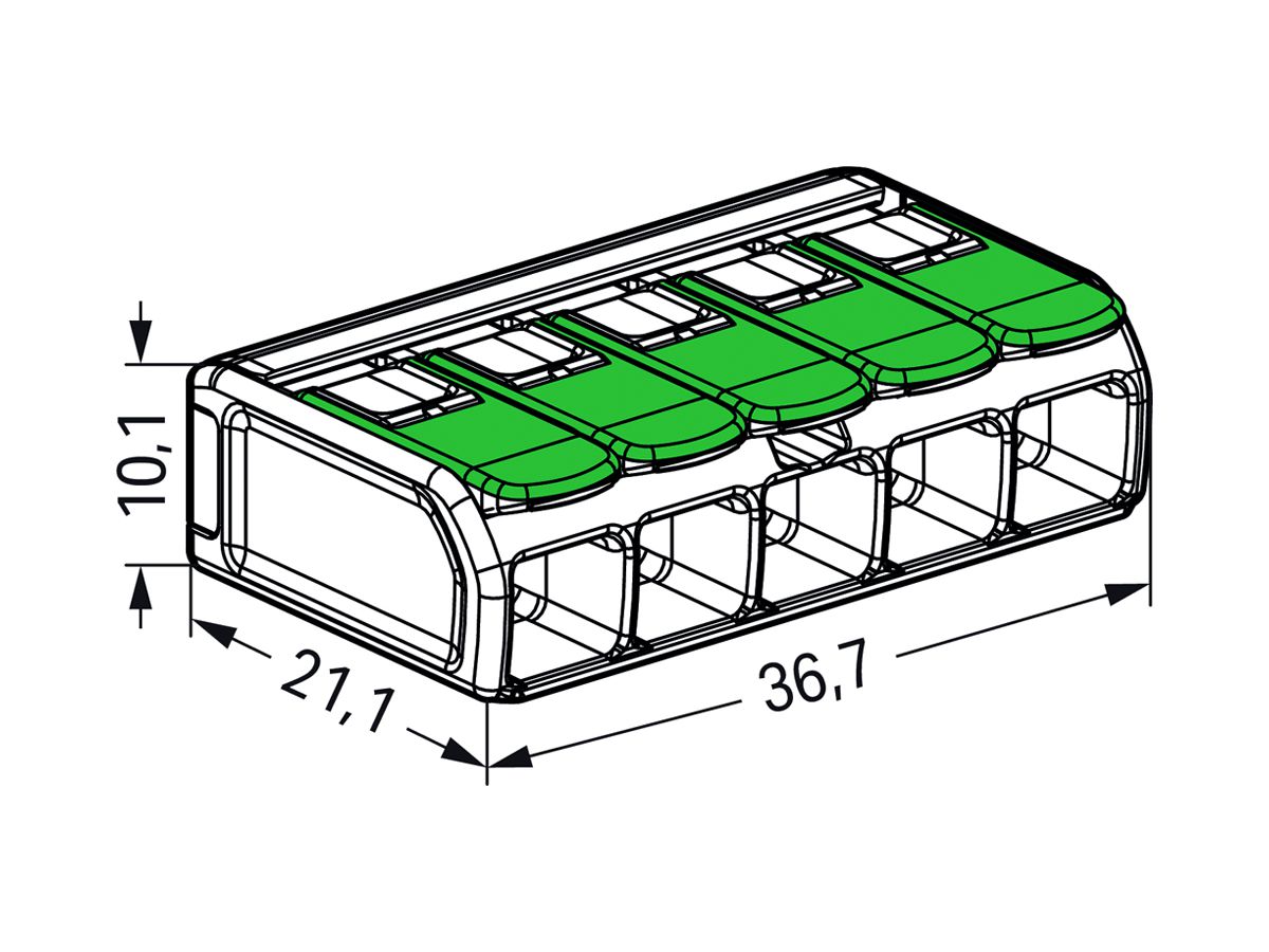 Verbindungsklemme WAGO Green Range 5L 0.5…6mm² mit Hebel gn Transparent