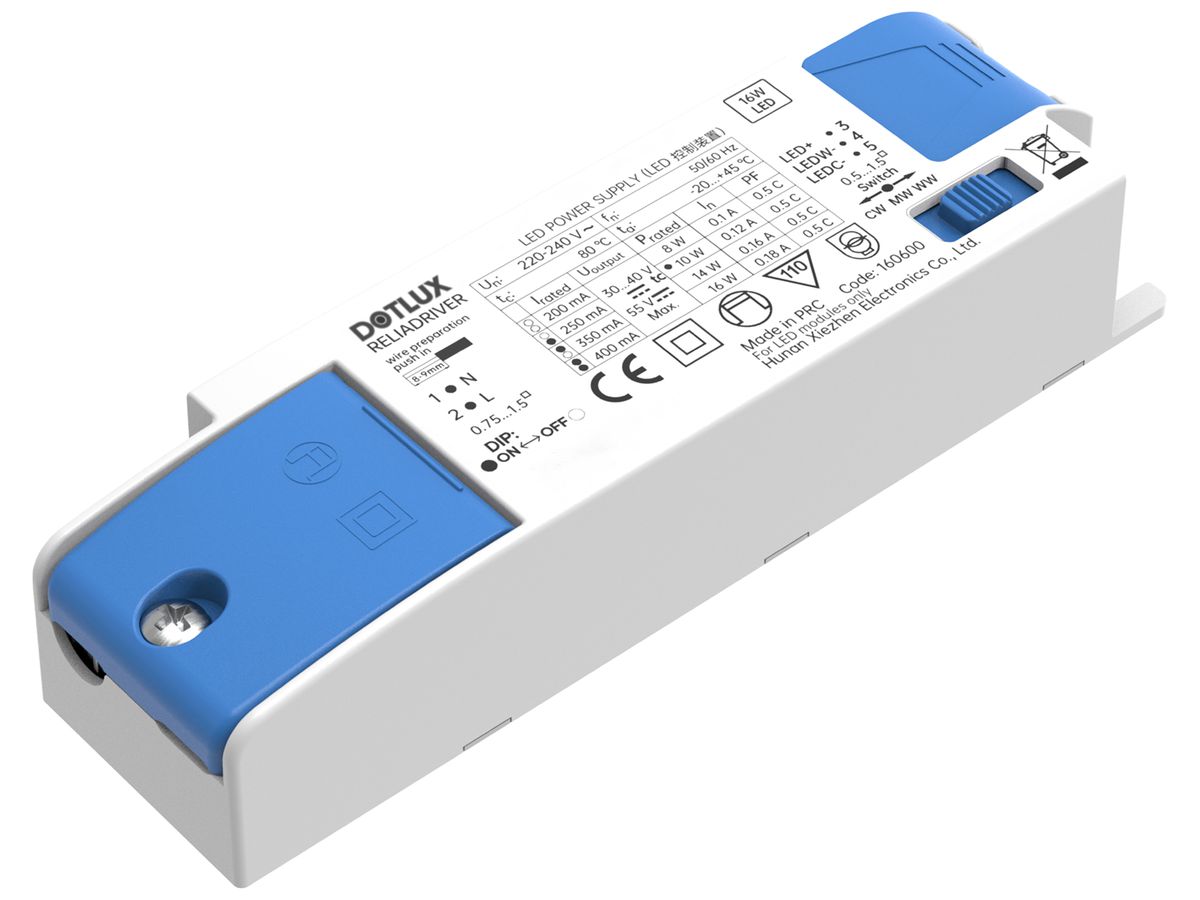LED-Betriebsgerät DOTLUX 8…16W 2.5…52V 200…400mA ON/OFF IP20 126×38×25mm