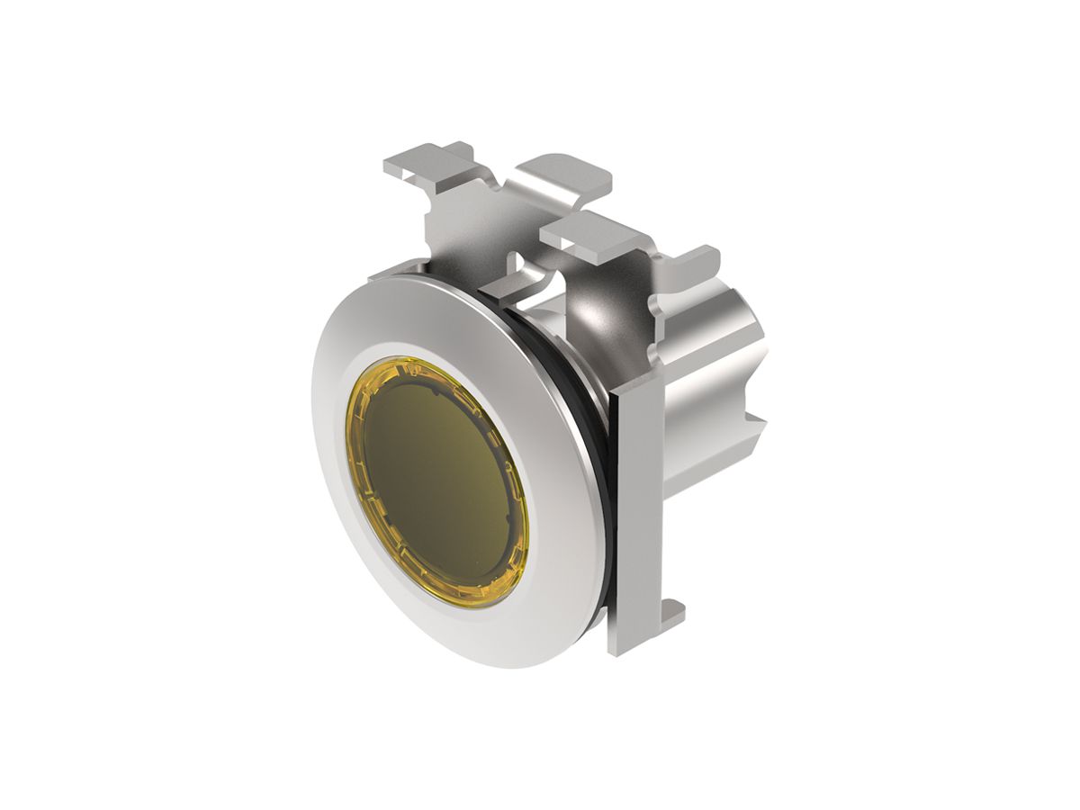 Leuchtdrucktastervorsatz EAO45 flach gelb Ø30.5mm IP67/IP69K Ring grau