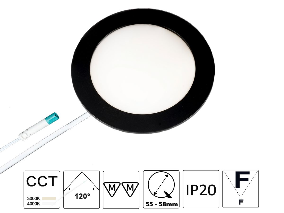 EB-LED Spot Mesa Spin CCT 58 3W schwarz - 24VDC, 300lm, 3000K, Loch D:55-58mm
