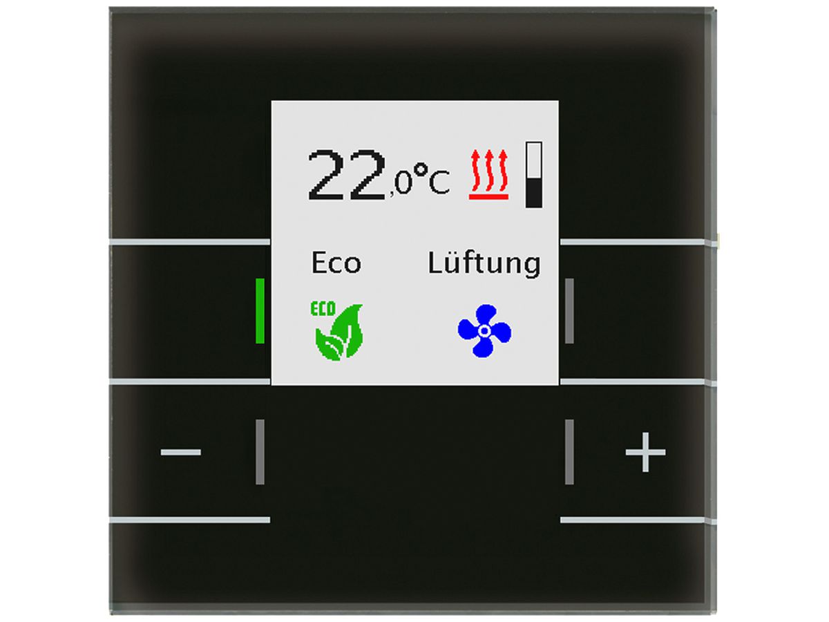 UP-Raumtemperaturregler KNX MDT SCN-RTRGS.02S Display LED Glas schwarz