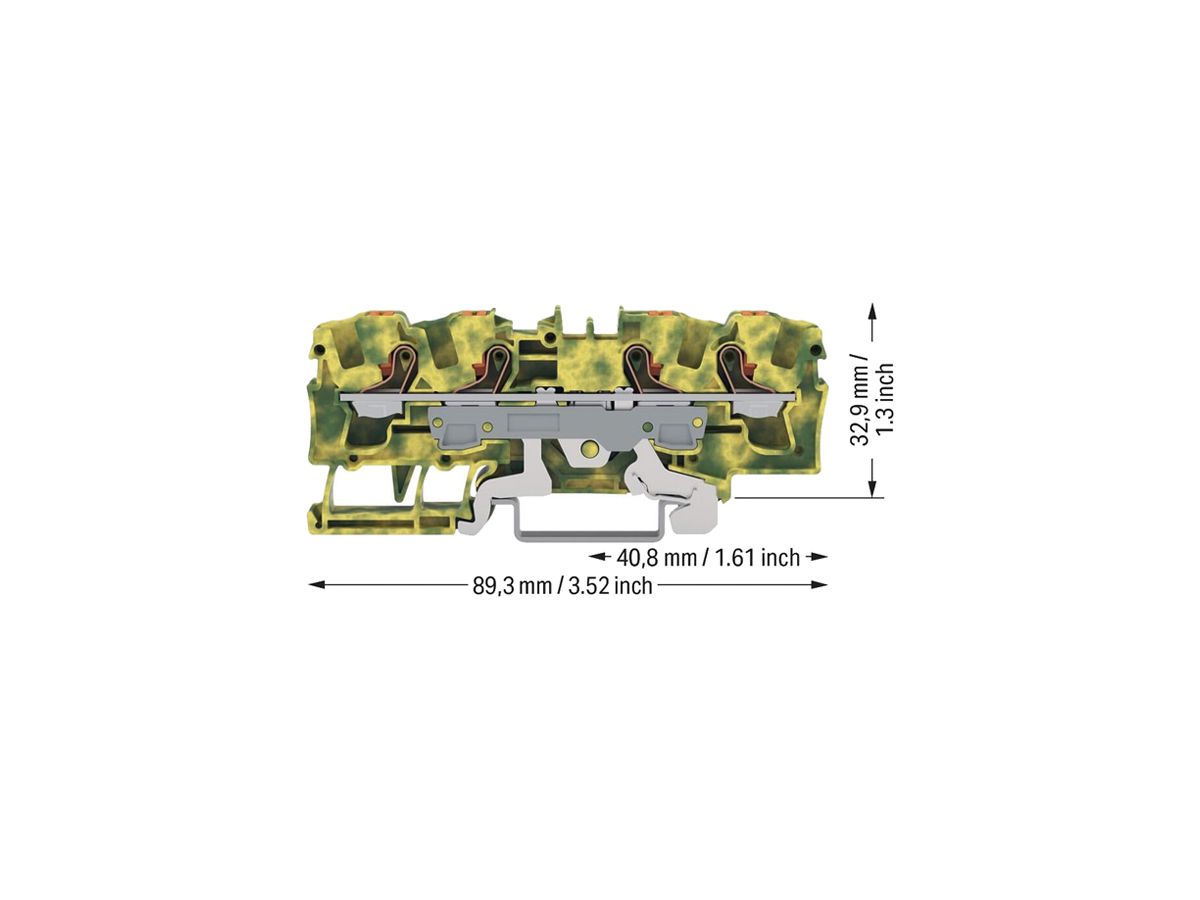 Schutzleiter-Reihenklemme WAGO TOPJOB S 6mm² Push-in 4×1 TH35 grün/gelb