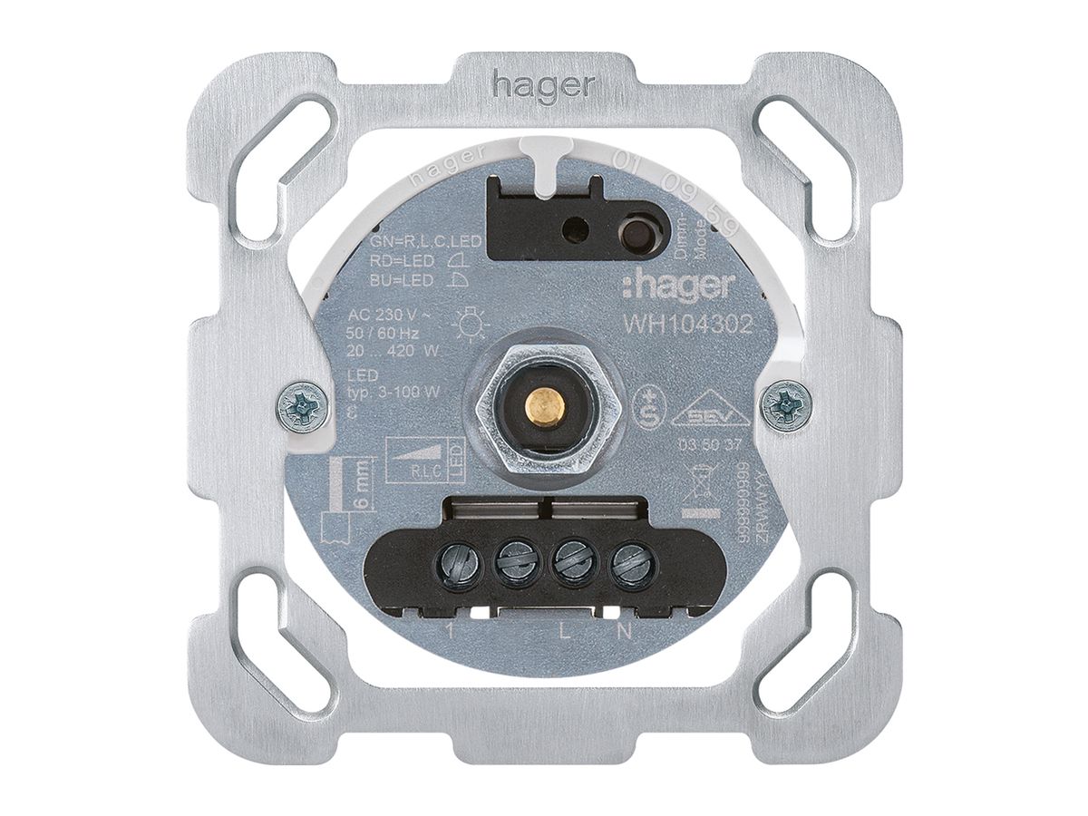 Einsatz zu Drehdimmer Universal Hager 20…400W/VA mit Befestigungsplatte