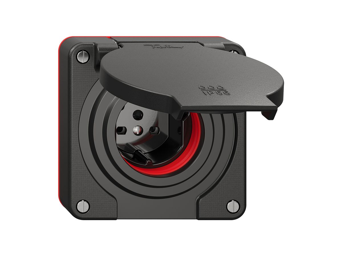 Steckdose NEVO N.CO 1×T15, IP55 gemäss SN 441011, m.roter Dichtung, schwarz