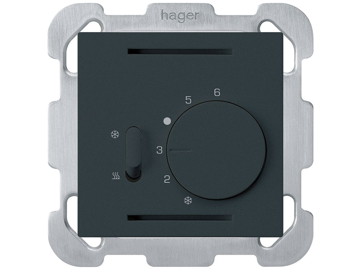 UP-Thermostat Hager kallysto B, mit Schalter Heizen/Kühlen, schwarz