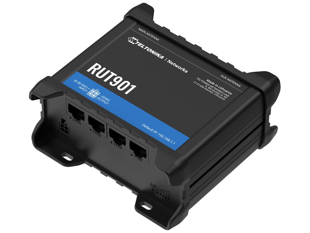 Router Teltonika RUT901 4G 1×WAN 3×LAN FE 2.4GHz VPN IP30