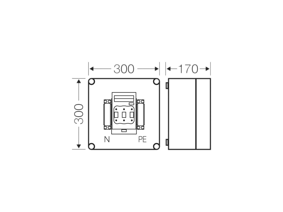 NH-Gehäuse Hensel Mi, 1×NH 00, 125 A 3P+PE+N