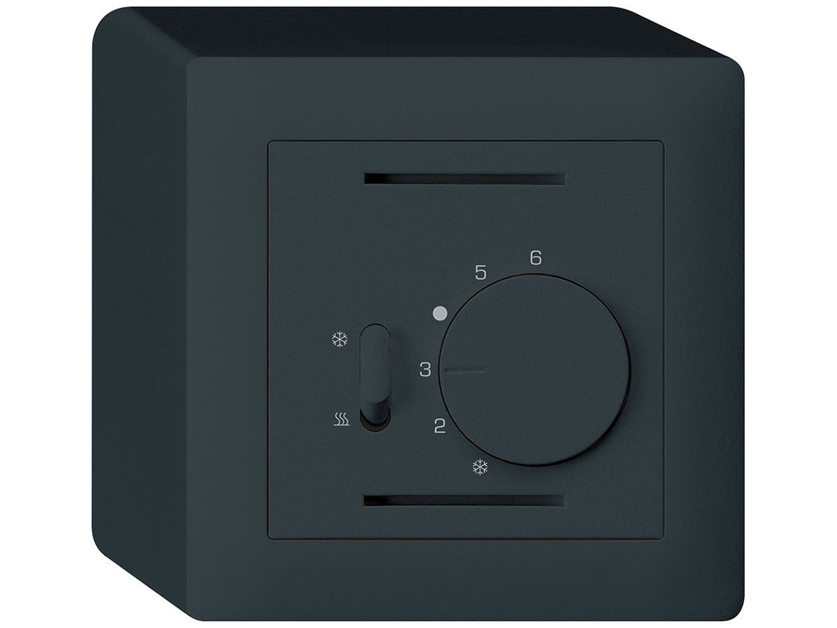 AP-Thermostat Hager kallysto, mit Schalter Heizen/Kühlen, schwarz