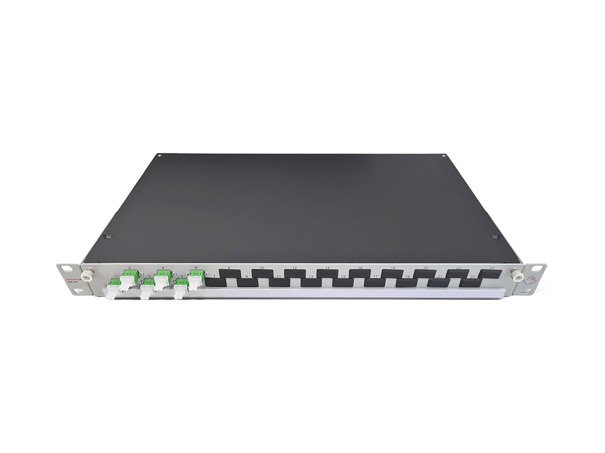 Spleissbox 19" Dätwyler OV-CH 6×LCD/APC grün OS2 versetzt 1HE Silber