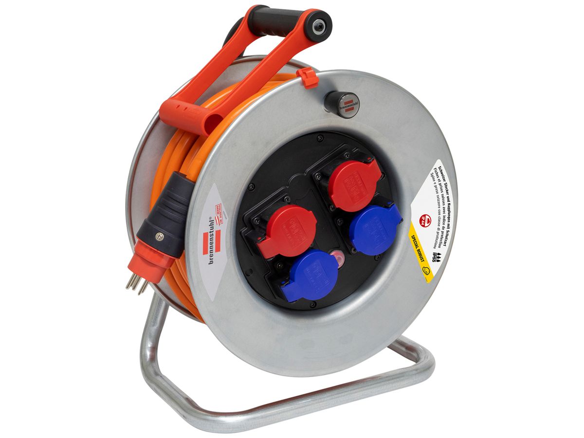 Kabelrolle Garant SK 320 Ø320mm 25m 5×1.5mm² 2×T13 2×T15 Stahl grau IP44