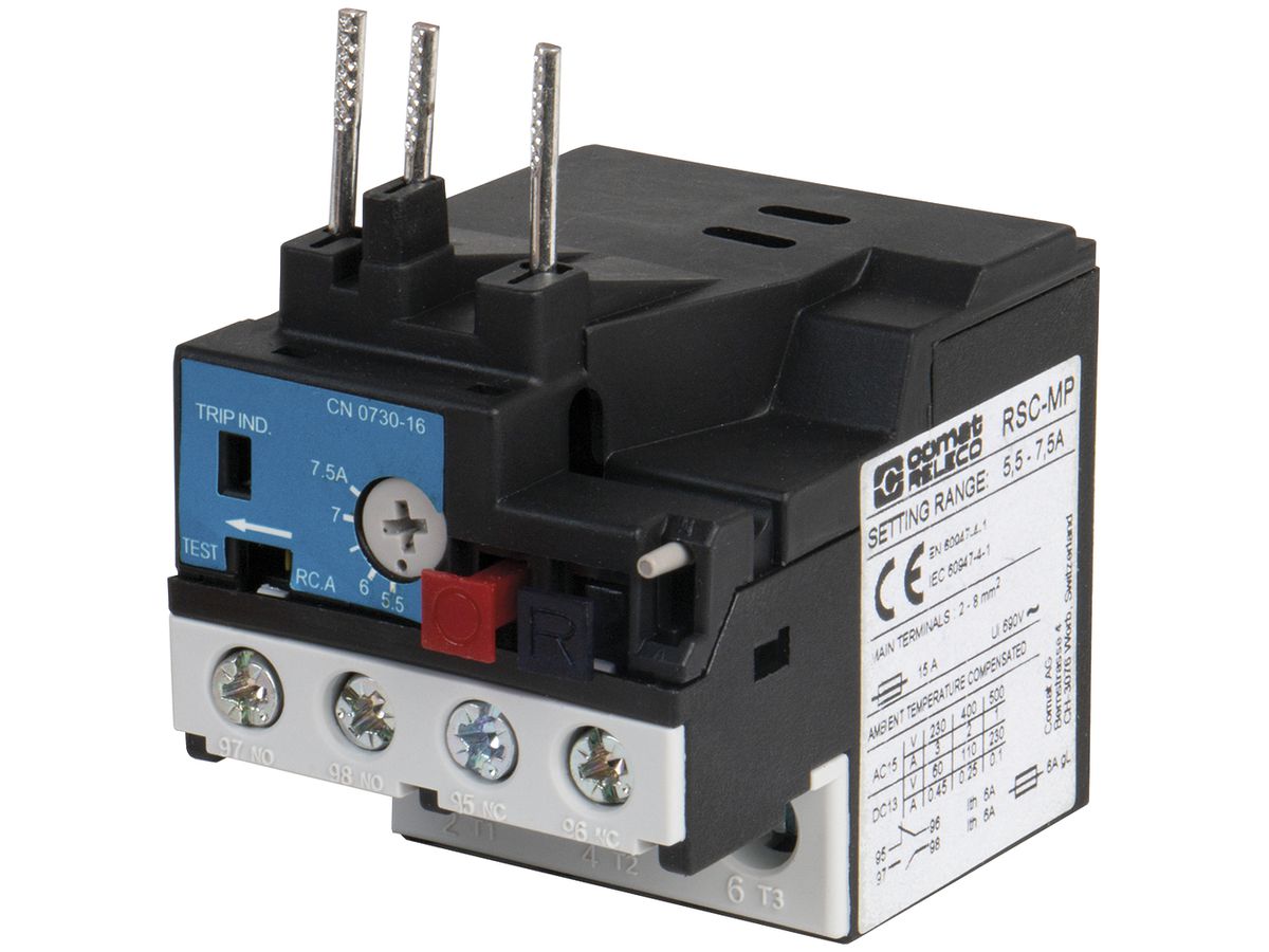 Thermorelais ComatReleco RSC-MP-4.0 (2.9…4.0A), 3L, Reset-/Test-Knopf