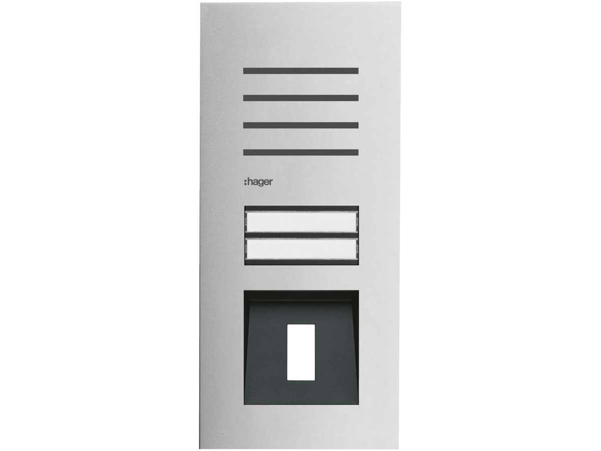 Aussenstation Audio Hager elcom.one 2 Wohnungen, für Fingerprintleser Edelstahl