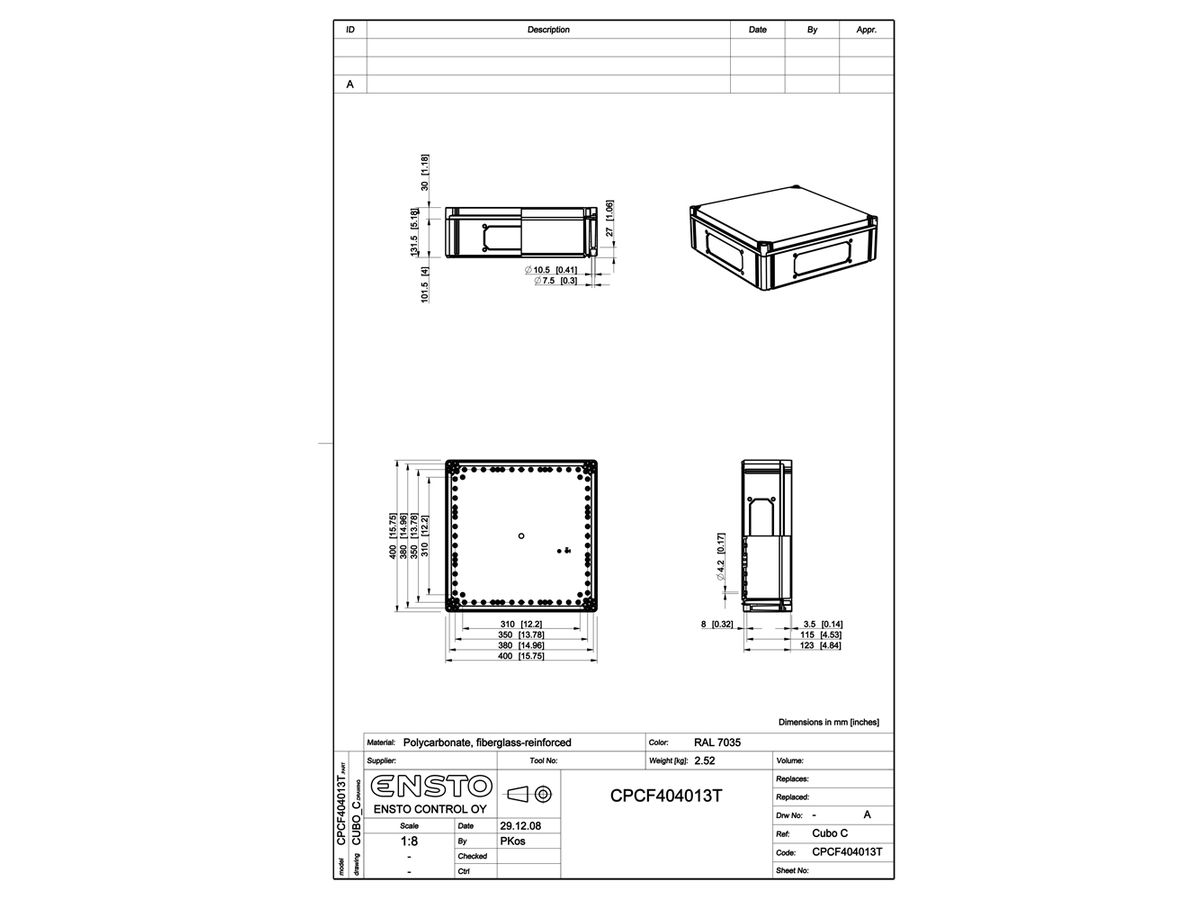 Apparategehäuse RW CUBO C 400×400×130 CPCF OHI CP1H transparent