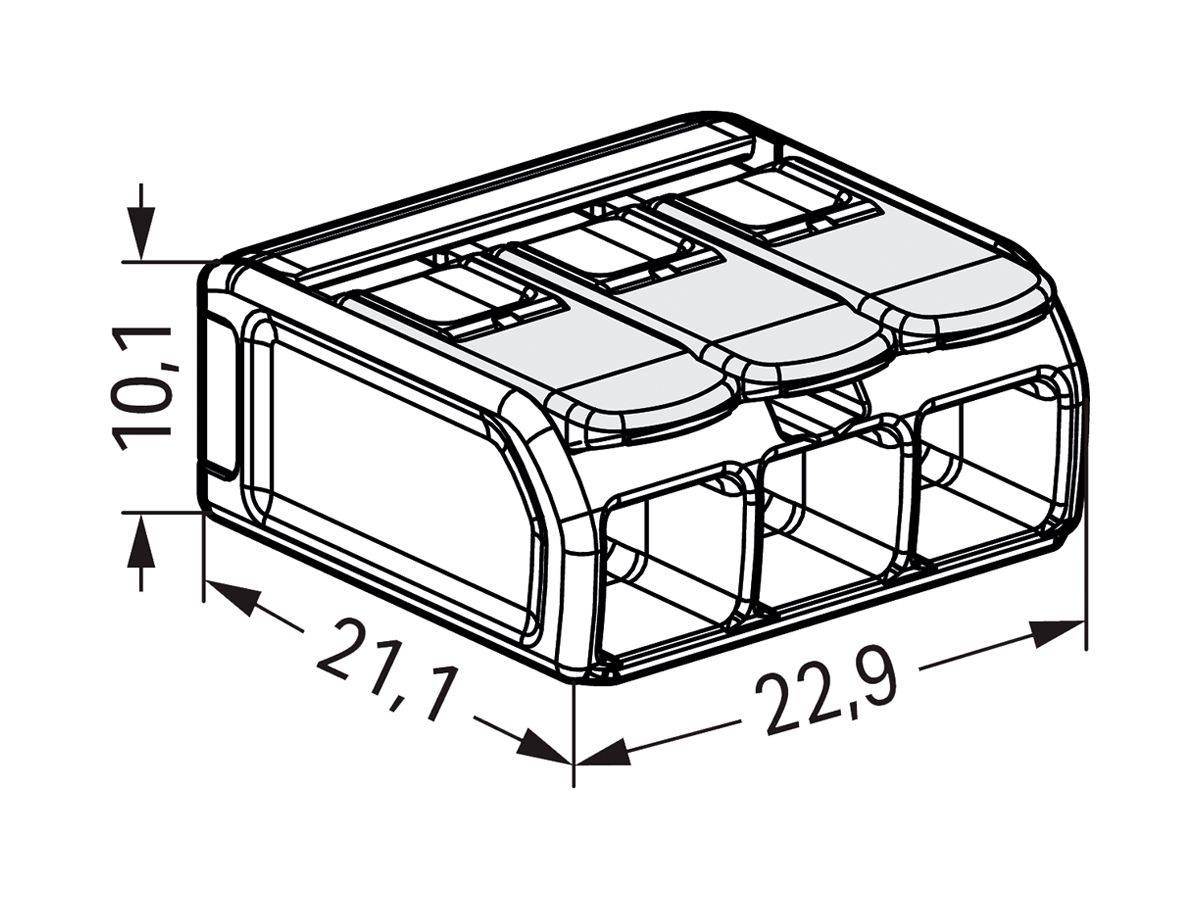 Verbindungsklemme WAGO 221 3×0.5…6mm² Hebel 37A 440V grau transparent