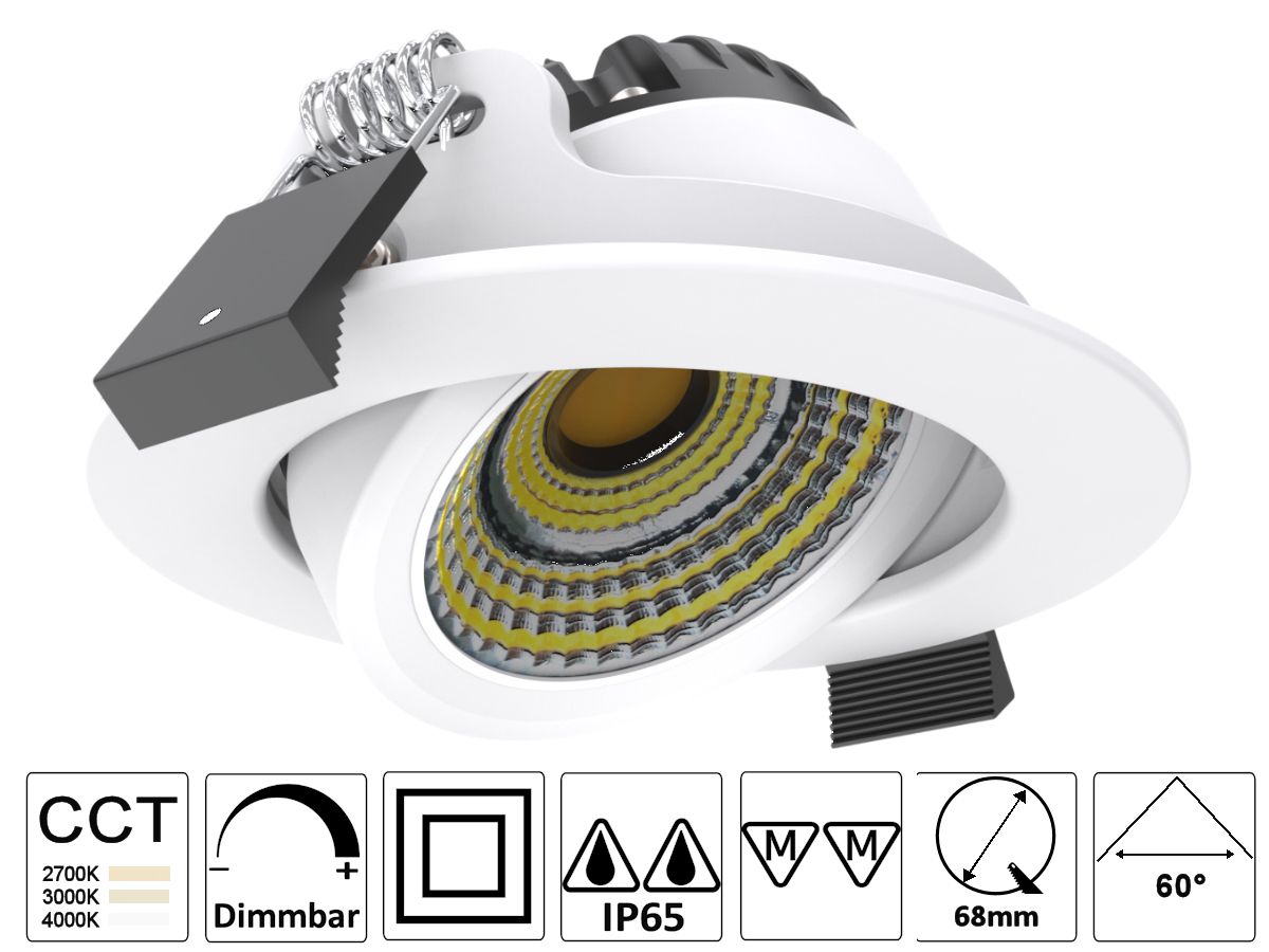 EB-LED Spot MILO 5W/8W ws 3CCT IP65 - 100lm/W,2700/3000/4000K,dimmbar,68-75mm
